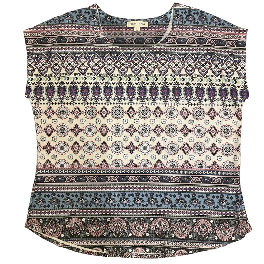 Clover Pine Multi Print and Colors Cap Sleeve Shirt Size L
